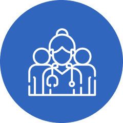 Healthcare team icon in blue circle.